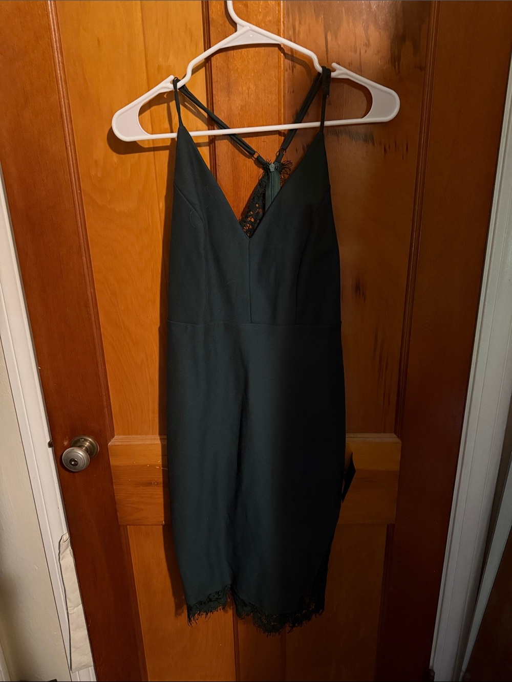 Lulu's Dark Green Midi Slip Dress with Lace Trim